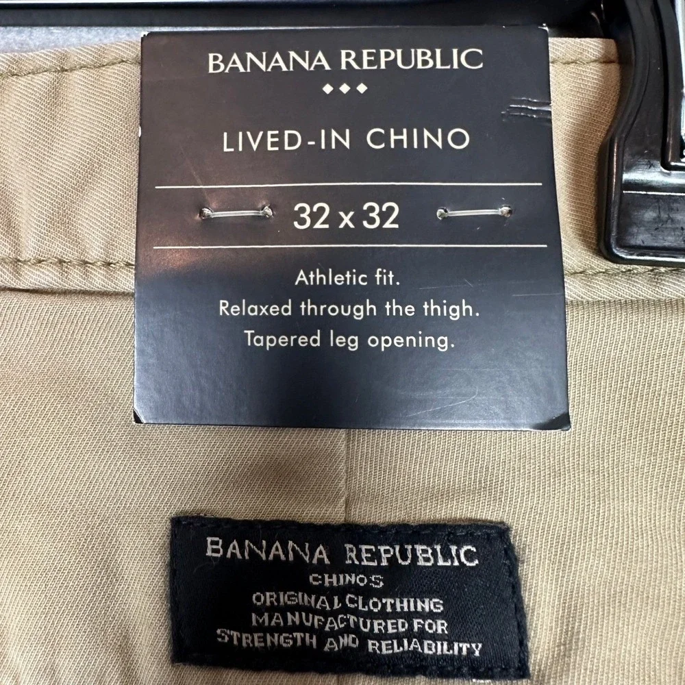 NEW Banana Republic Pants Mens 32X32 Tan Lived-In Chino Athletic Fit Tapered Leg